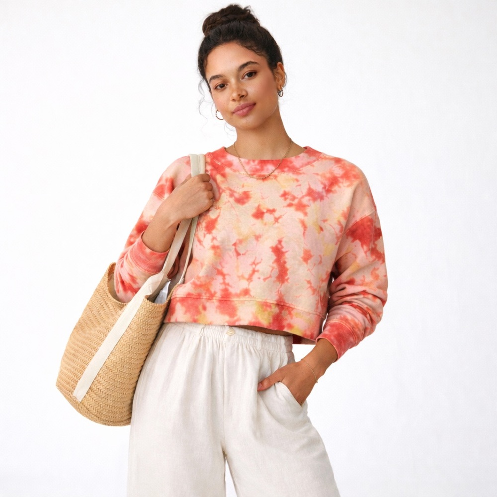 Pilcro Anthropologie Tie Dye Cropped Sweatshirt Pink Size M